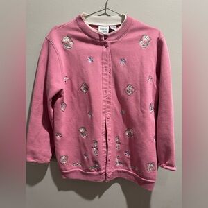 Embroidered‎ pink, floral cardigan/sweater.